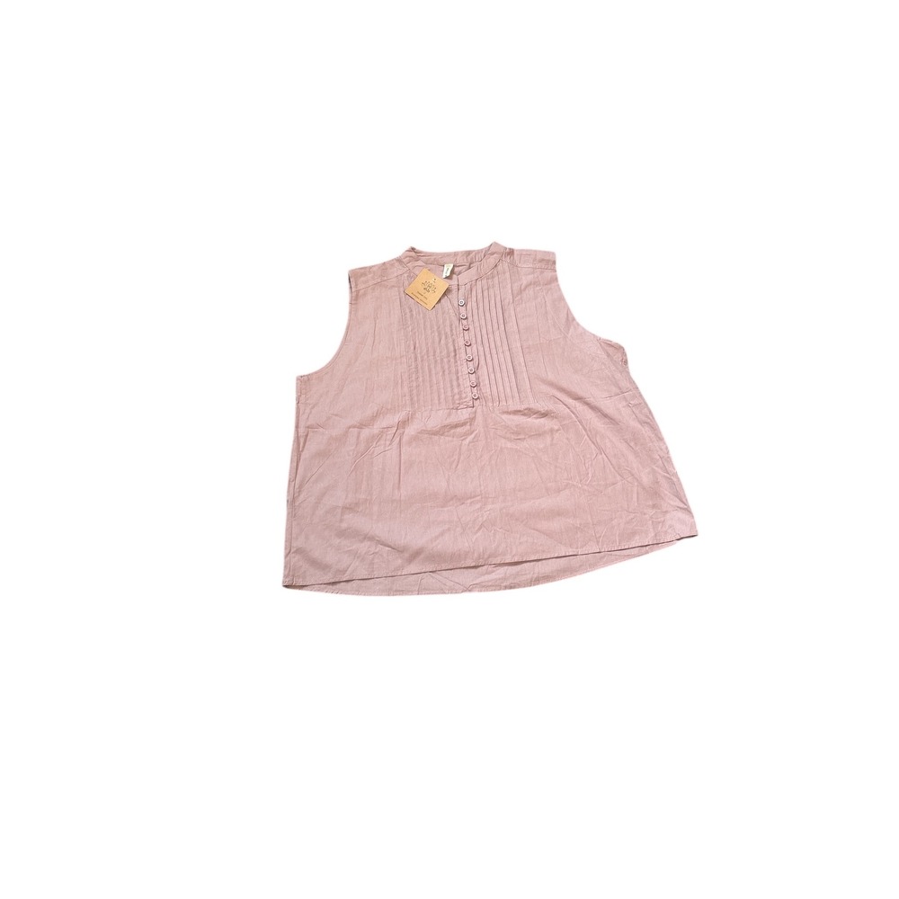 BUDDHA STONES Sleeveless Tunic Top Pleated Button‎ Front Mauve XL